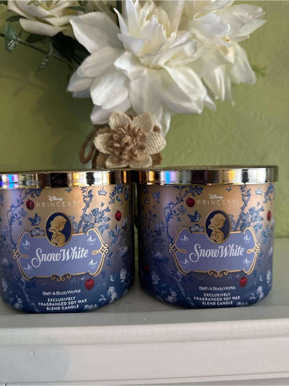 Bath & Body Works Snow White Decorative Candle - Blue/Gold x2
